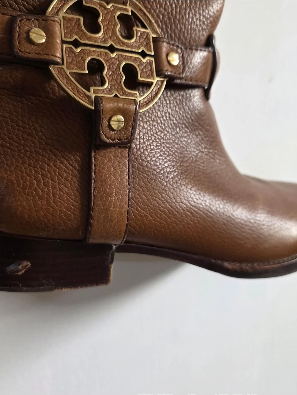 Tory Burch Cognac Leather Over-the-Knee Boots with Gold Logo